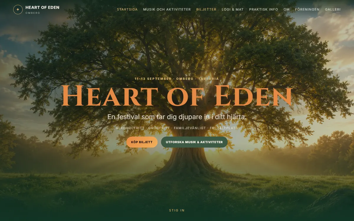 Heart of Eden — homepage of the shipped build