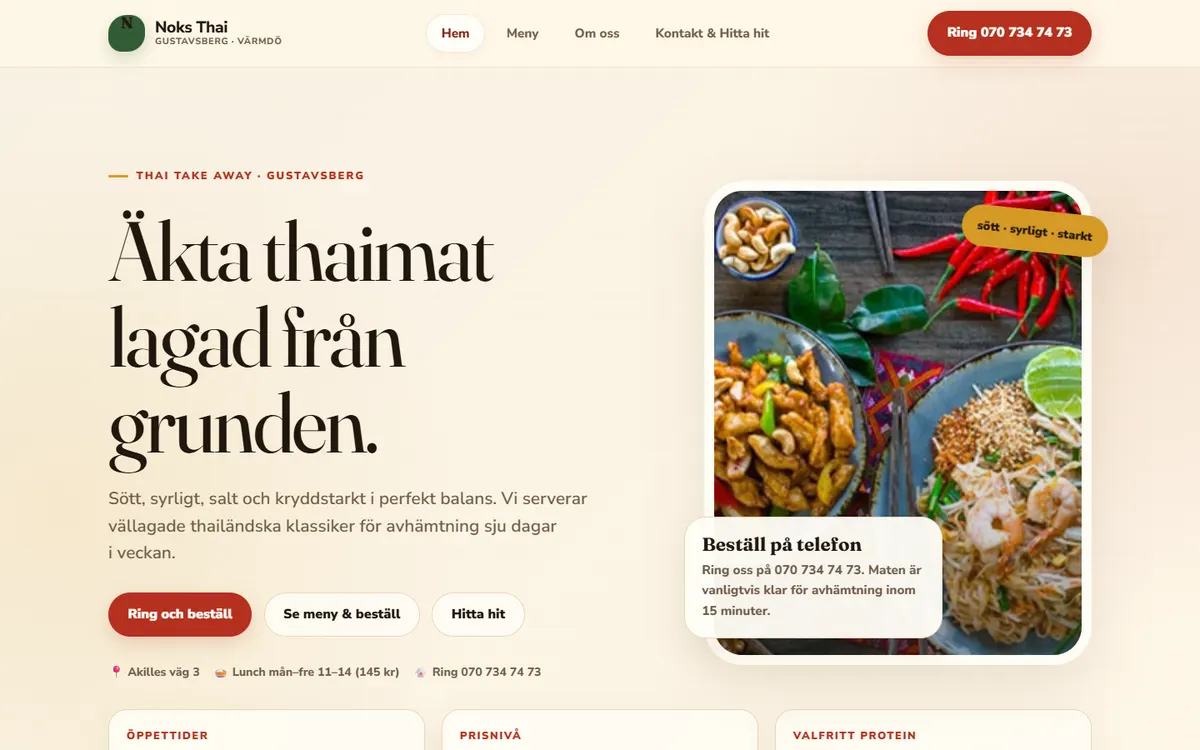 Noks Thai Take Away — homepage of the shipped build